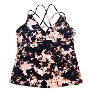 HAIVIDO Strappy Back V-neck Tankini Top NWT • XXL • pink, black • UPF 50
